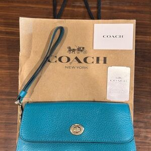 Coach Teal Leather Wristlet